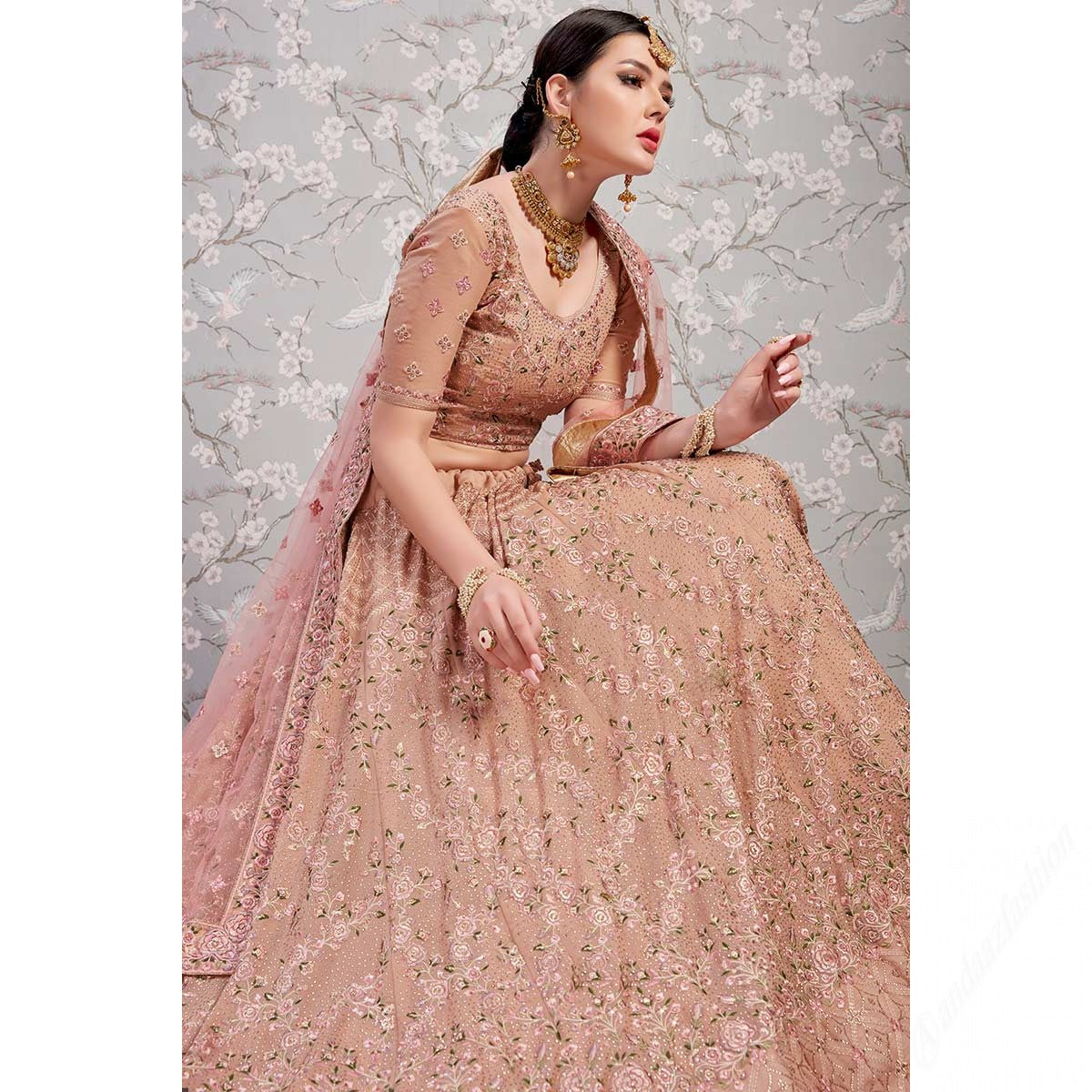 Rose Embroidered Georgette Semi Stitched Lehenga Clothsvilla