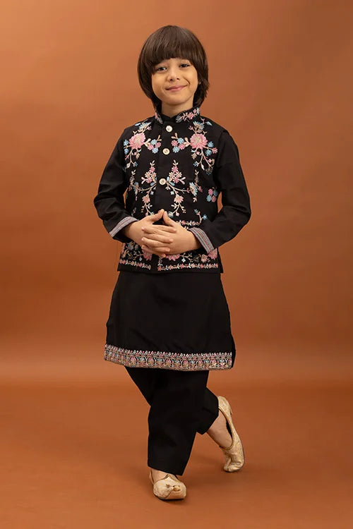 Royal Black Color Koti Kurta Pajama for Little Boys Clothsvilla