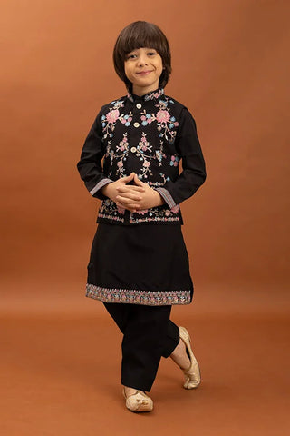 Royal Black Color Koti Kurta Pajama for Little Boys Clothsvilla