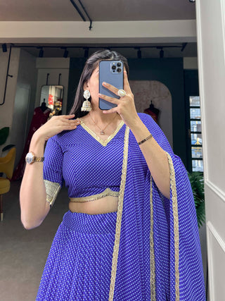 Royal Blue Color Dot Print Georgette Lehenga Choli ClothsVilla