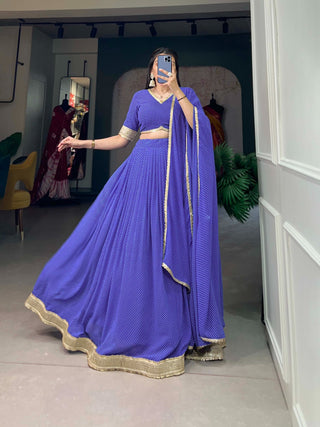 Royal Blue Color Dot Print Georgette Lehenga Choli ClothsVilla