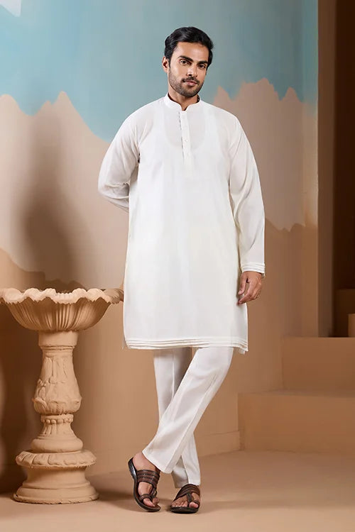 Royal Trendy White Koti Kurta Set for Men’s Wear Collection Clothsvilla