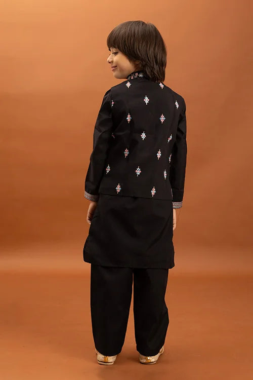 Royal Black Color Koti Kurta Pajama for Little Boys Clothsvilla