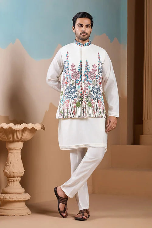 Royal Trendy White Koti Kurta Set for Men’s Wear Collection Clothsvilla