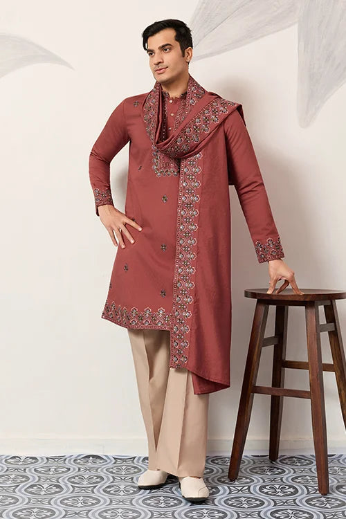 Luxury Royal Look Orange Kurta with Dupatta for Mens Collection Clothsvilla