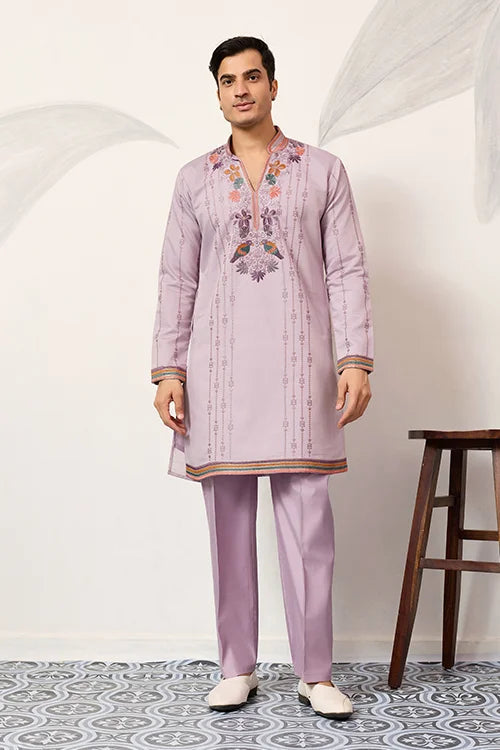 Royal Look Lavender V Neck Kurta Pant for Mens Wear Clothsvilla