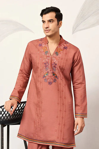 Elegant Royal V Style Orange Kurta Pant for Mens wear Clothsvilla