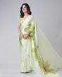 Load image into Gallery viewer, Mint Bloom Designer Freehand Floral Print Saree in Georgette Satin – Ready to Wear Elegance FREEHANDED