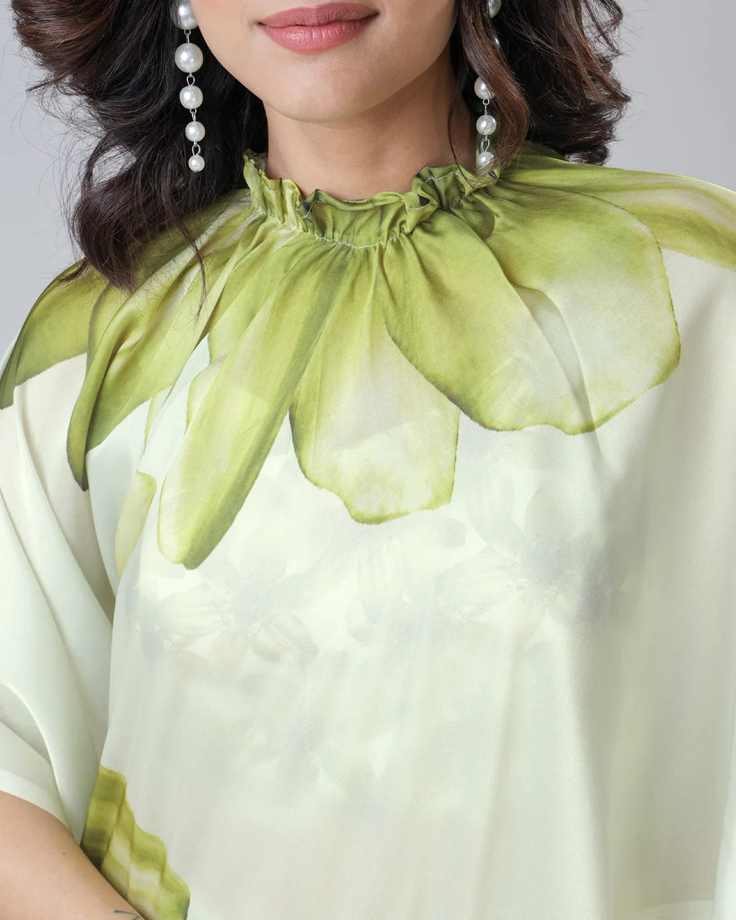 Mint Bloom Designer Freehand Floral Print Saree in Georgette Satin – Ready to Wear Elegance FREEHANDED