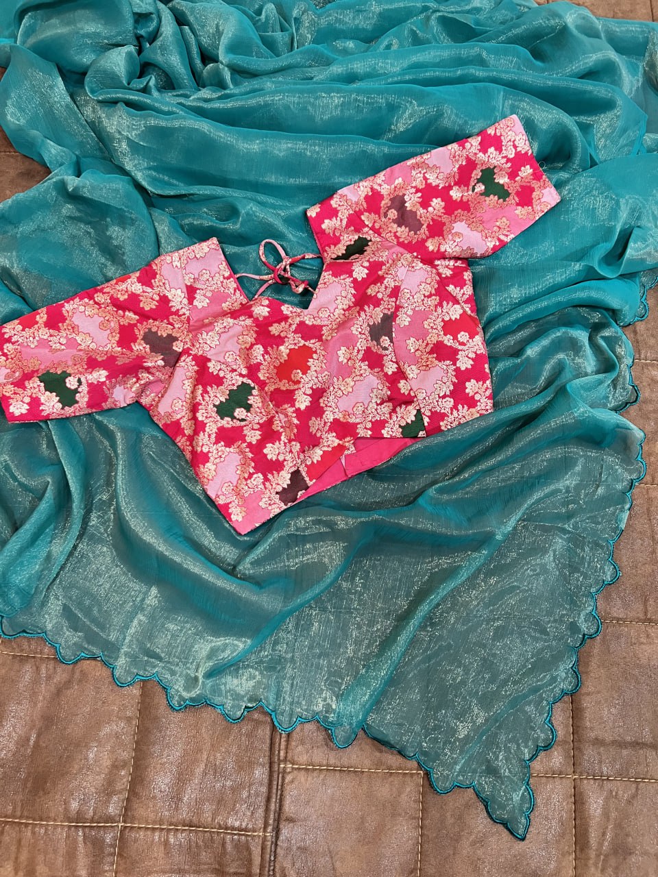 Elegant Gold Coin Sky Blue Saree with Arko Cut Work Border and Viscose Jacquard Blouse ClothsVilla Main image
