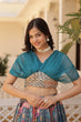 Load image into Gallery viewer, Russian Silk Sky Blue Lehenga Choli Set: Foil Print, Can-Can Flair ClothsVilla