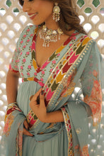 Load image into Gallery viewer, Elegant Embroidered Alia Cut Sky Blue Gown with Printed Dupatta Set ClothsVilla