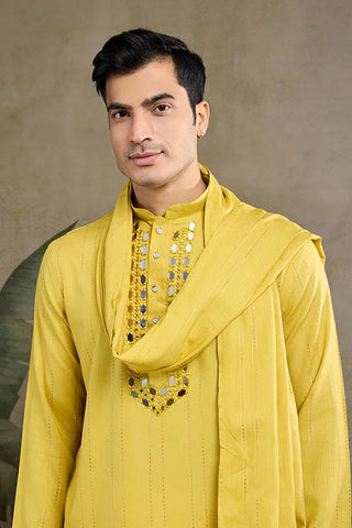 Stylish Look Perfect Haldi Yellow Color Men's Kurta with Dupatta Clothsvilla