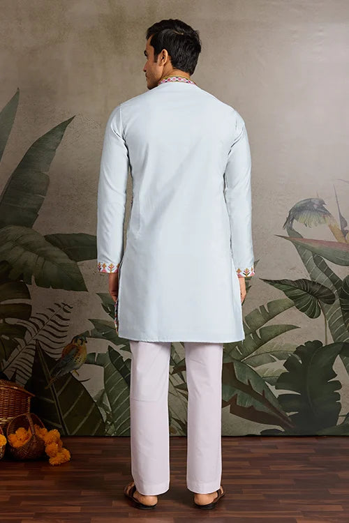 Elegant Look Indian Festive Sky Blue Kurta for Men Clothsvilla