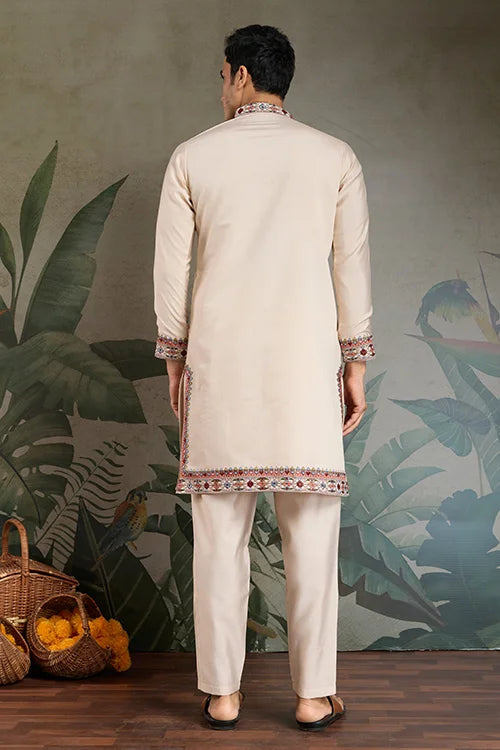 Classic Ivory Embroidered Kurta Pajama for Men Clothsvilla