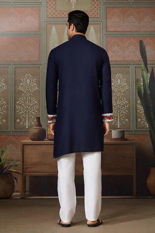 Navy Blue Embroidered Festival Wear Kurta for Men Clothsvilla