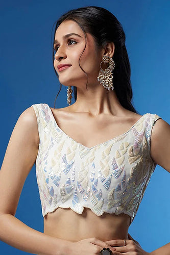 White Soft Net Bollywood Sequins Lehenga Set Online Clothsvilla