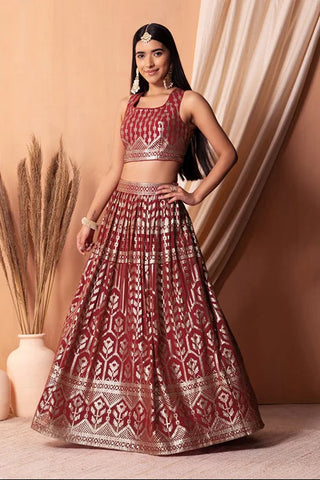 Maroon Georgette Lehenga Choli with Sequins Work Clothsvilla