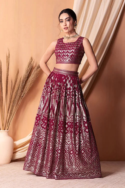 Dark Pink Georgette Lehenga Choli with Sequins Work Clothsvilla