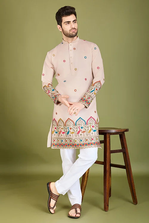 Designer Ivory Viscose Silk Men's Kurta Online Clothsvilla