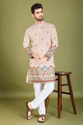 Designer Ivory Viscose Silk Men's Kurta Online Clothsvilla