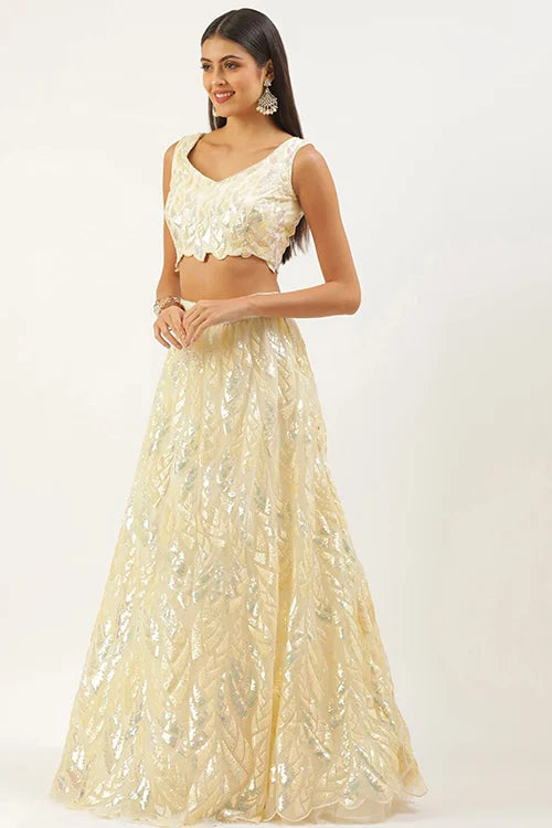 Yellow Soft Net Lehenga Choli with Thread Embroidery Clothsvilla