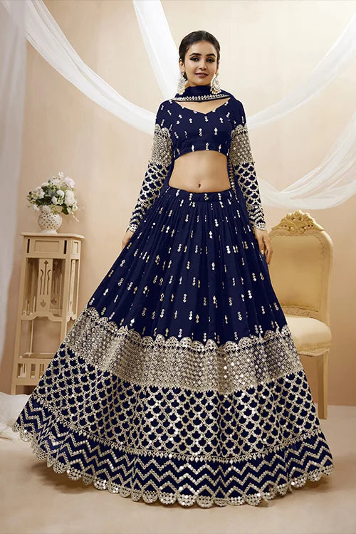 Shop Navy Blue Heavy Embroiered Lehenga Choli for Women Clothsvilla Main image