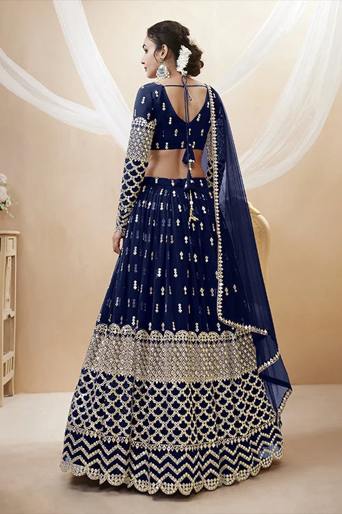 Shop Navy Blue Heavy Embroiered Lehenga Choli for Women Secondary image