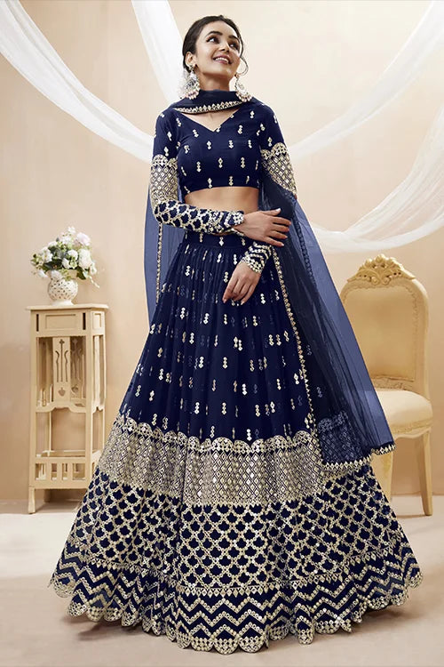 Shop Navy Blue Heavy Embroiered Lehenga Choli for Women Clothsvilla