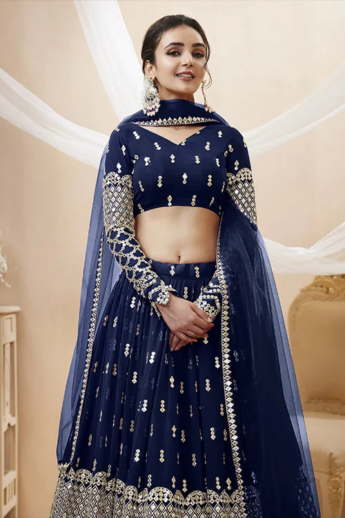 Shop Navy Blue Heavy Embroiered Lehenga Choli for Women Clothsvilla