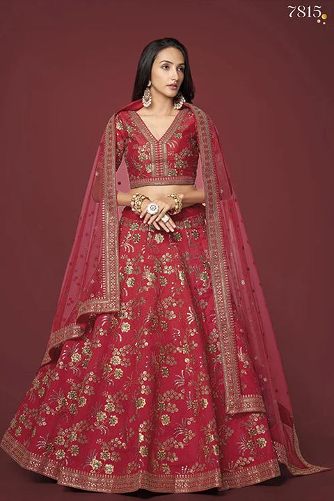 Shop Red Embroidered Lehengas Online For Women Clothsvilla Main image