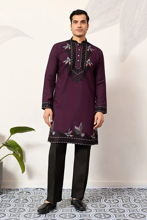 Purple Wedding Special Kurta with Dupatta for Mens Wear Clothsvilla