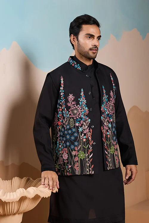 Magic Black Wedding Look Koti Kurta Set for Mens Wear Clothsvilla