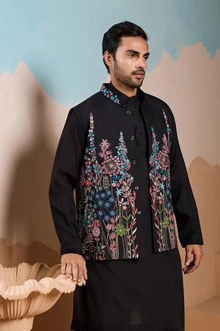 Magic Black Wedding Look Koti Kurta Set for Mens Wear Clothsvilla