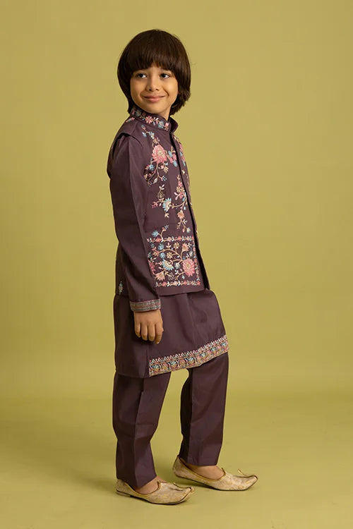 Premium Purple Kids Koti Kurta Pajama Set for Wedding Style Clothsvilla