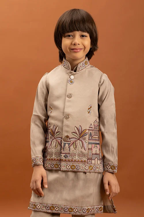 Designer Beige Koti Kurta Set for Kids 6-12 Year Clothsvilla