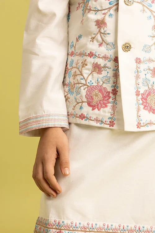 Traditional Wear White Koti Kurta Pajama for Boys Wear Clothsvilla