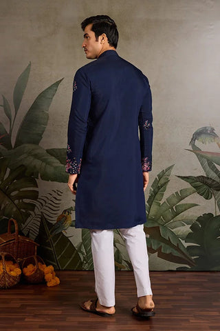Wedding Special Navy Blue Embroidered Mens Kurta Set Clothsvilla