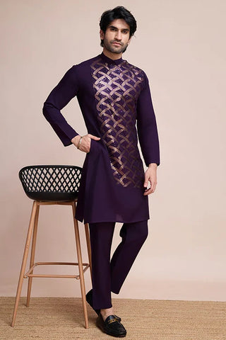 Traditional Purple Silk Kurta with Thread Work Clothsvilla