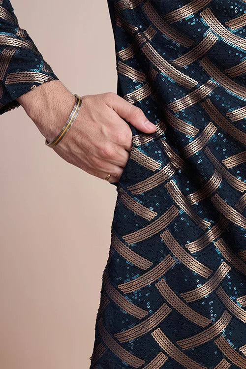 Navy Silk Men's Kurta for Special Occasions Clothsvilla
