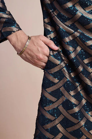 Navy Silk Men's Kurta for Special Occasions Clothsvilla