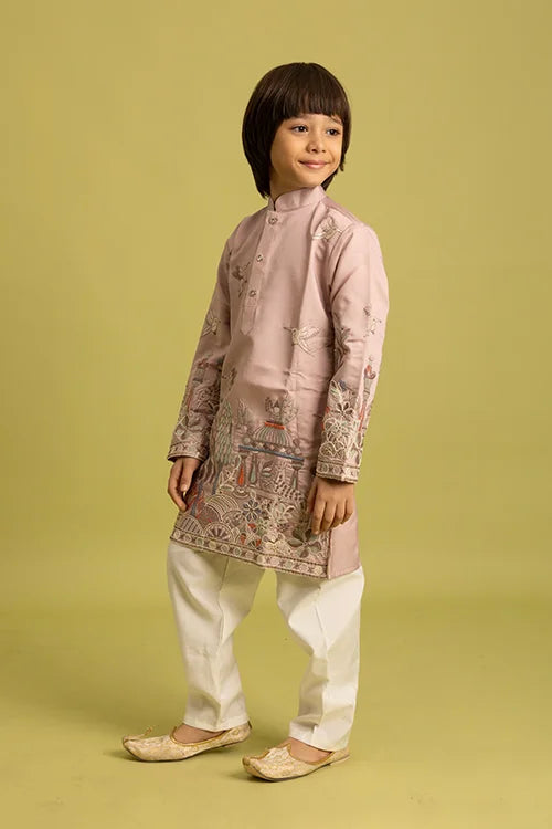 Premium Peach Color Vantara Style Boys Kurta with Pajama Clothsvilla