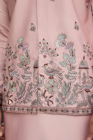 Pink Unique Color Embroidered Koti Kurta Pajama for Mens Clothsvilla