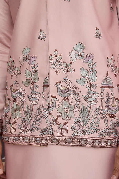 Pink Unique Color Embroidered Koti Kurta Pajama for Mens Clothsvilla