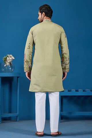 Traditional Pista Green Embroidered Kurta for Men Clothsvilla