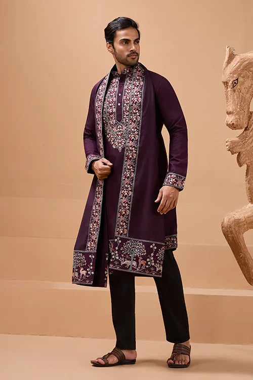 Ethnic Look Purple Kurta with Dupatta Mens Wear Special Clothsvilla Main image
