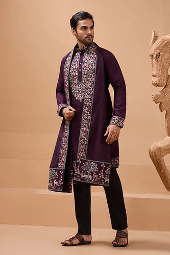 Ethnic Look Purple Kurta with Dupatta Mens Wear Special Clothsvilla