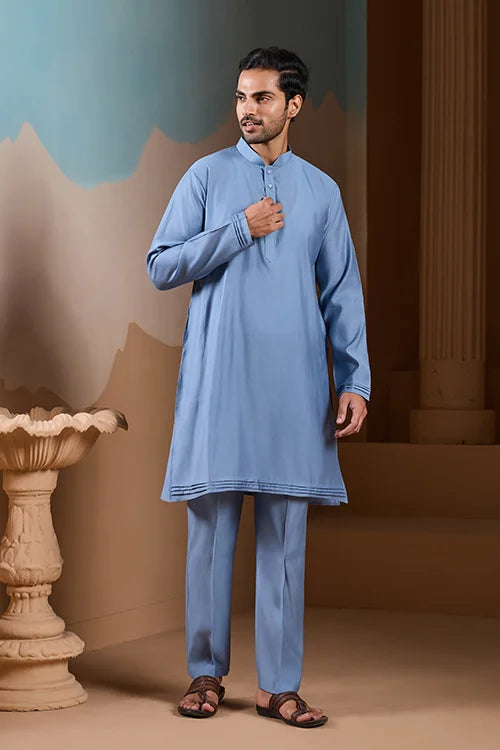 Vibrant Sky Blue Koti Kurta Pajama for Mens Outfits Clothsvilla