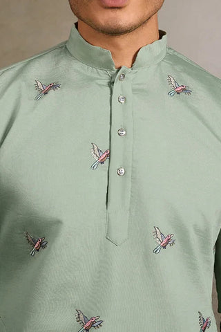 Embroidered Pista Green Wedding Kurta for Mens Clothsvilla
