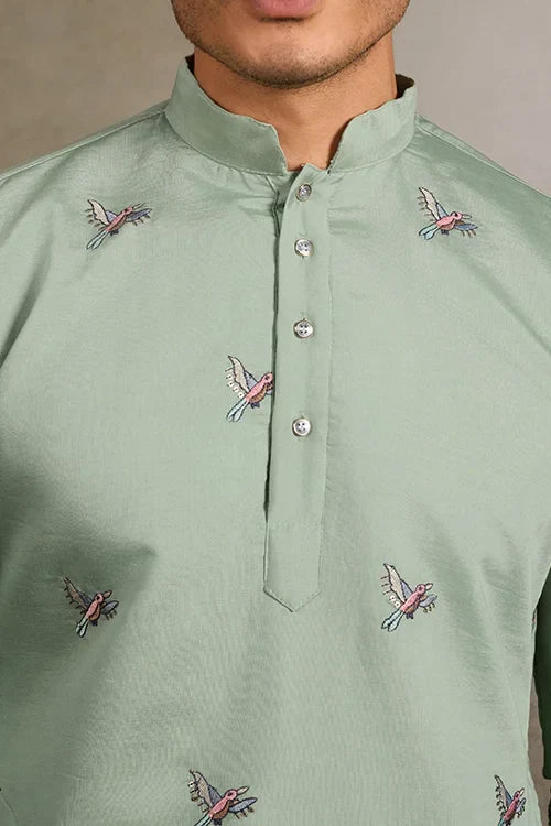 Embroidered Pista Green Wedding Kurta for Mens Clothsvilla